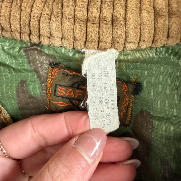 Vintage 70s SafTBak Duck Camo Hunting Jacket Men L Frog Skin Corduroy Field Coat - Picture 9 of 12